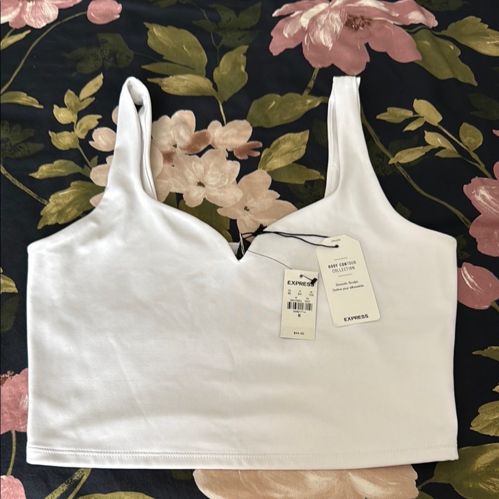 Express White Sleeveless Fitted Crop Tank Top